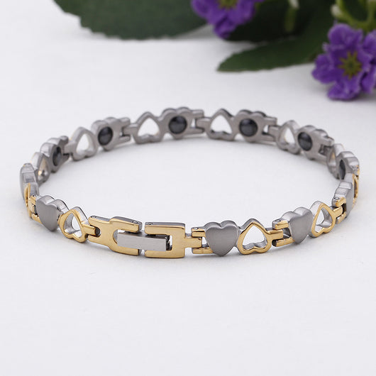 Pulsera Magnética de Titanio Corazón - Acero Inoxidable Plata y Oro - Image 5