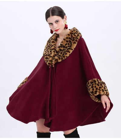 Capa Suelta Elegante con Cuello de Piel de Zorro para Mujer Talla Grande