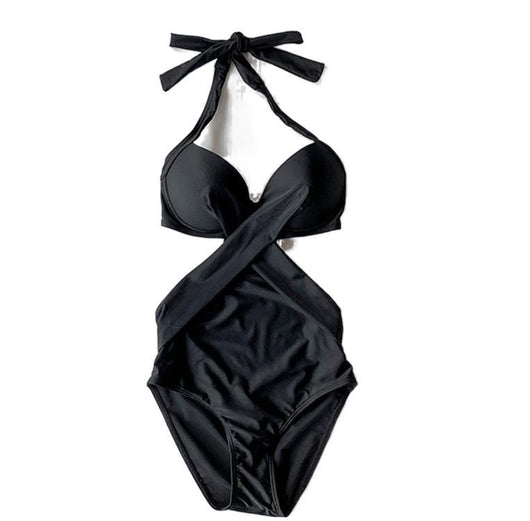 Traje de Baño Enterizo Negro Elegante con Cobertura Abdominal para Mujer