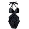 Traje de Baño Enterizo Negro Elegante con Cobertura Abdominal para Mujer