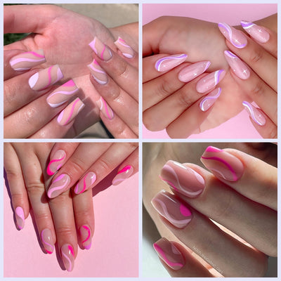 Stickers de Uñas con Diseño de Líneas Abstractas y Cintas Acuarela - Image 8