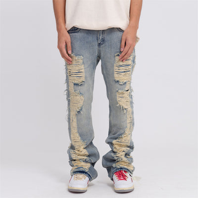 Jeans Azules Desgastados a Mano para Hombre - Estilo High Street