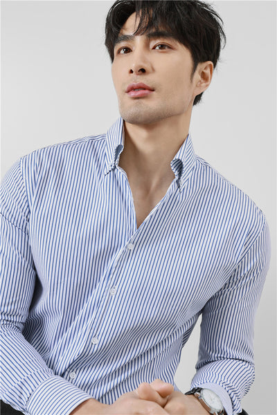 Camisa de Rayas V-Neck de Manga Larga para Hombre - Image 7