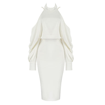 Vestido de Noche Elegante con Cadena de Perlas y Manga Larga Stretch - Image 10