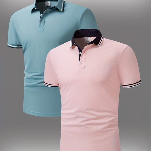 Camisa Manga Corta Hombre con Cuello Bicolor Azul y Rosa - Image 5