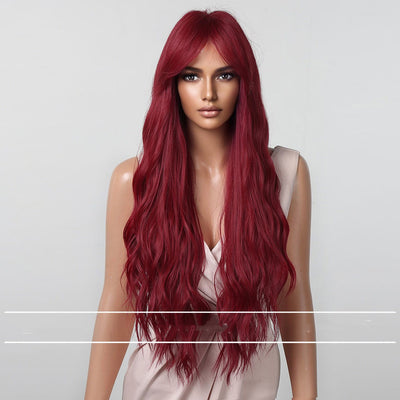 Peluca Ondas Grandes Rojo Rosa Cabello Largo y Rizado - Image 2