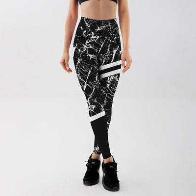 Leggings de Yoga con Estampado de Mármol Blanco y Negro - Image 3
