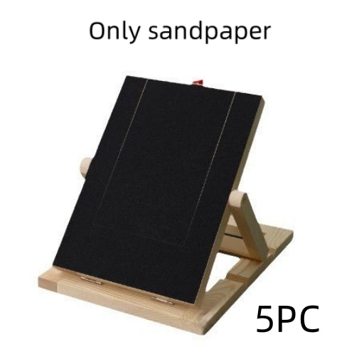Black sandpaper refill sheets for a dog scratch board, displayed on a light wood stand, 5 pieces included. - Image 8