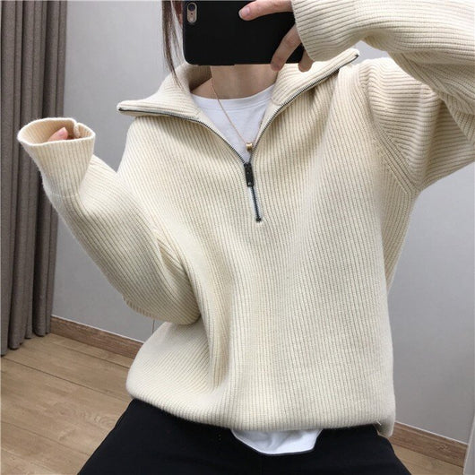 Suéter Pullover con Cuello Solapa Amplio y Cierre de Cremallera para Mujer - Image 6