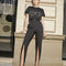 Pantalón Negro Talle Alto con Abertura Frontal
