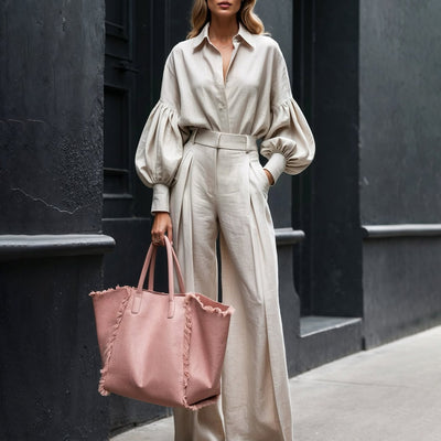 Conjunto de Dos Piezas: Camisa Manga Larga y Pantalón Ancho en Algodón y Lino - Image 16