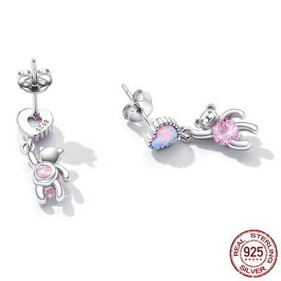 Aretes de Plata 925 con Zirconia Cúbica - Diseño Osito Amor - Image 11