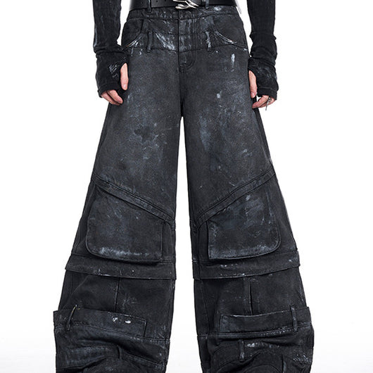 Pantalones Cargo Graffiti Pintura Manual Cintura Doble Hombre Otoño Invierno - Image 3