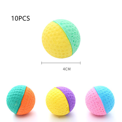 Set of colorful two-tone foam cat toy balls, each 4cm in diameter, in various bright color combinations. - Image 6