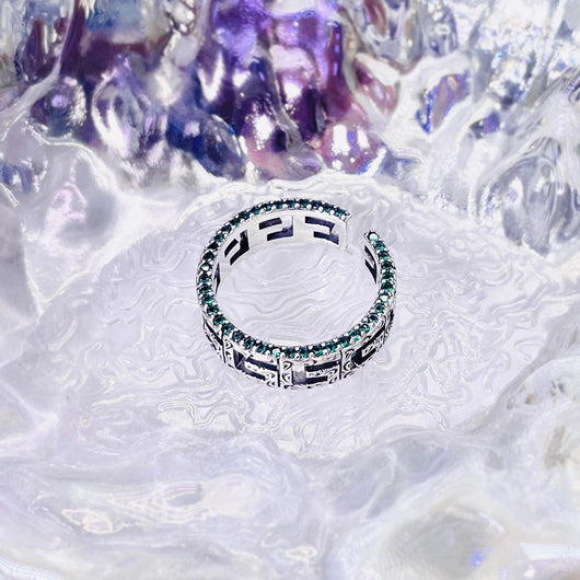 Anillo de Plata 925 Patrón Cuadrado Hueco Borde Diamantado Edición Angosta - Image 7