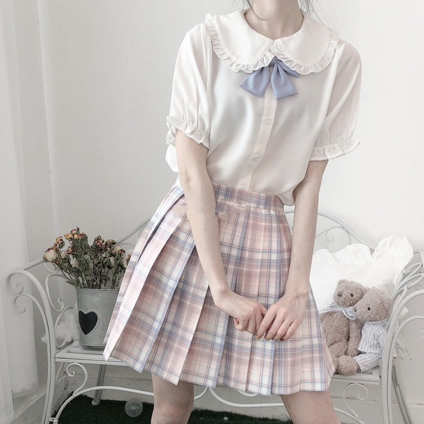 Blusa Lolita Japonesa Soft Girl de Verano con Mangas Abullonadas