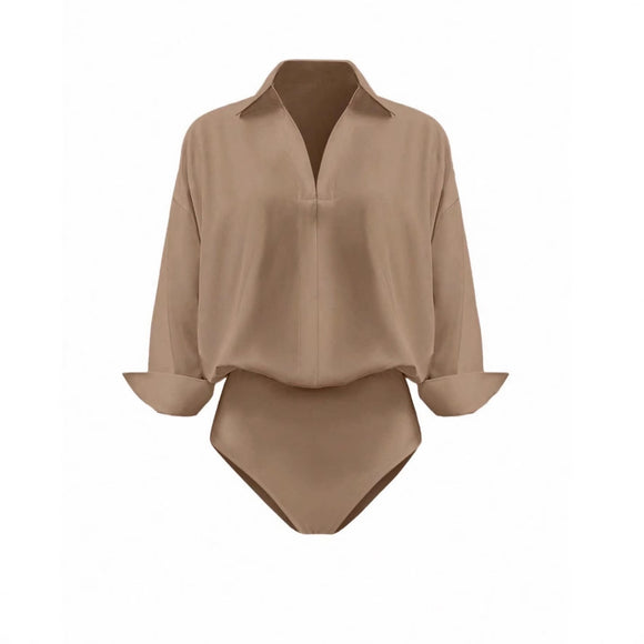 Blusa Entallada Cuello Mao Manga Tres Cuartos para Mujer
