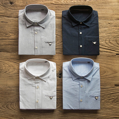 Camisa Slim Fit Retro para Hombre con Parches de Gamuza y Costuras Decorativas - Image 10