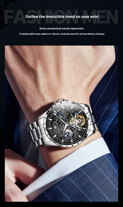 Reloj Mecánico Hueco Cielo Estrellado para Hombre Negocios Impermeable - Image 12