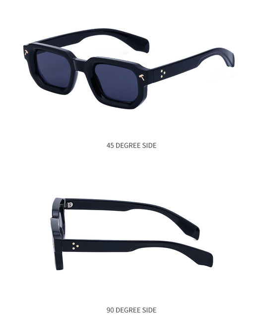 Men's square frame sunglasses with a two-tone brown and black frame, dark green lenses, and tortoise shell temples. - Image 38