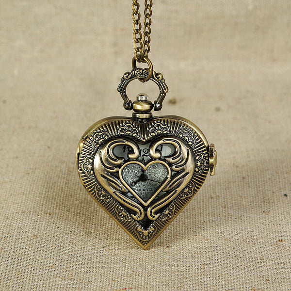 Reloj de Bolsillo Vintage Corazón Durazno Patrón Hueco Bronce