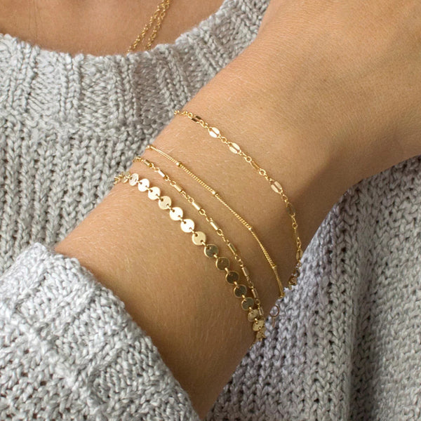 Set de 4 Pulseras Cadena Tubo - Diseño Minimalista Versátil