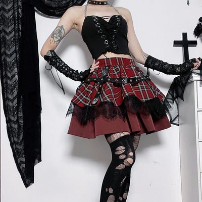 Falda Punk Goth Burbuja Y2K con Encaje y Cuadros - Estilo Hot Girl - Image 6