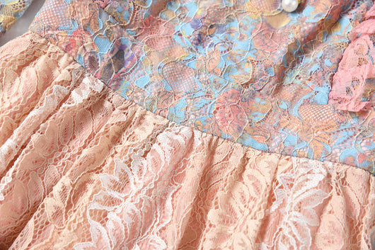 Vestido Maxi con Cuello Alto, Encaje Loto y Estampado Patchwork - Image 19