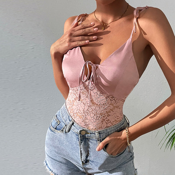 Traje de Baño Enterizo con Encaje y Espalda Abierta para Mujer