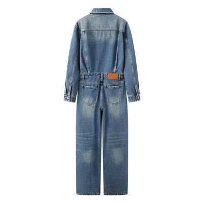 Jumpsuit Retro de Algodón Lavado Cintura Alta Pierna Recta - Image 10
