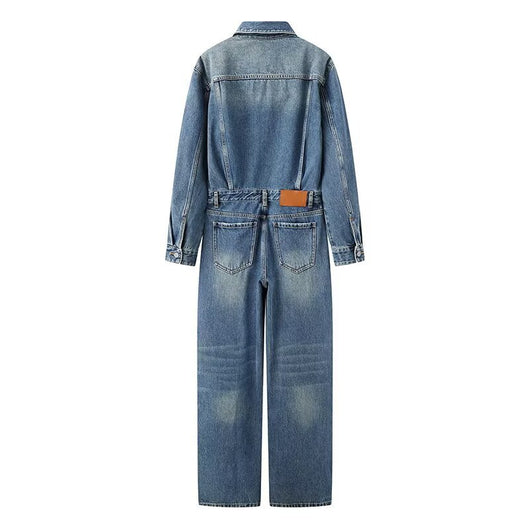 Jumpsuit Retro de Algodón Lavado Cintura Alta Pierna Recta - Image 10