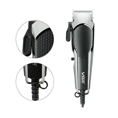 VGR V-130 professional hair clipper set with silver and black clipper, four guide combs, scissors, comb, and oil. - Image 11