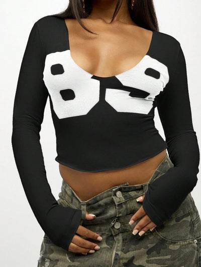 Blusa Estampada Ajustada de Cuello en U y Manga Corta - Image 10