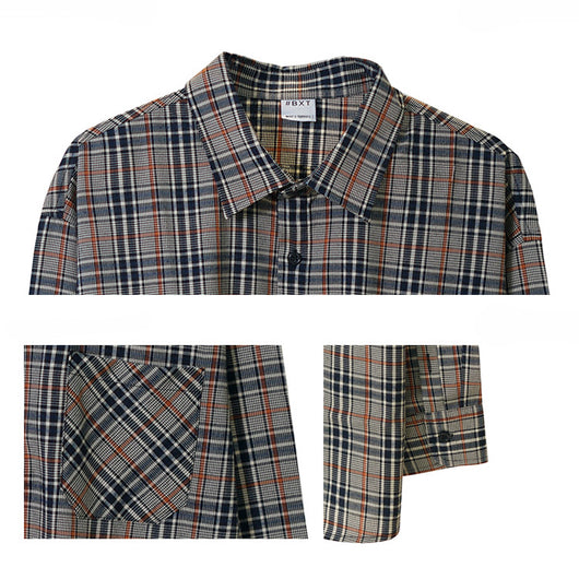 Camisa Cuadros Vintage Suelta Manga Larga para Hombre - Image 8