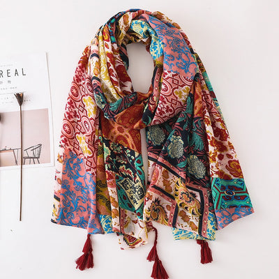 Pañuelo Artesanal Bohemio de Algodón y Lino con Estampado Retro Patchwork - Image 44