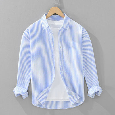 Camisa Manga Larga a Rayas Verticales para Hombre - Algodón Suelto y Cómodo - Image 4