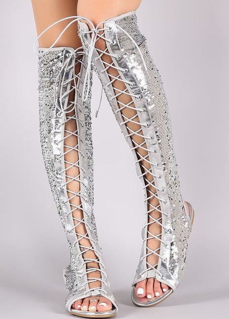 Sandalias Romanas Altas para Mujer con Lentejuelas - Image 3