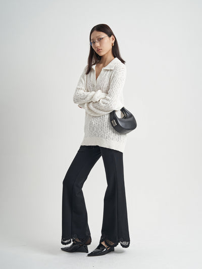 Pantalón Negro Cintura Alta con Cordón de Encaje para Mujer - Image 9