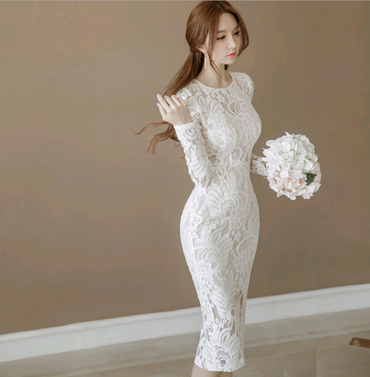 Vestido Largo Elegante con Encaje y Cuello Redondo para Mujer - Image 5