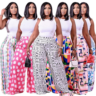 Pantalones Anchos Estampado Floral Geométrico con Cintura Elástica para Mujer - Image 12