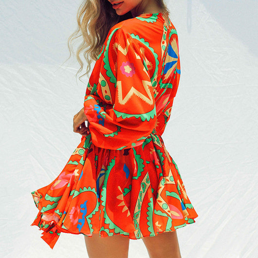 Vestido Tejido a Mano con Cuello Redondo, Mangas Farol y Estampado - Image 10