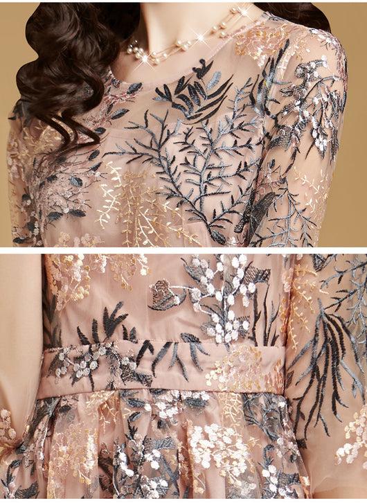 Vestido de Encaje Mesh Bordado Largo - Image 10