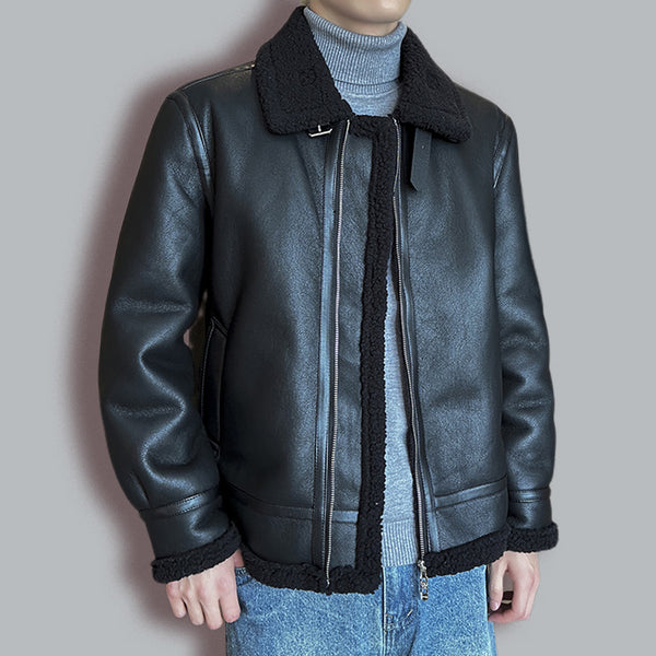 Chaqueta Acolchada de Cuero para Hombre con Cuello Polo