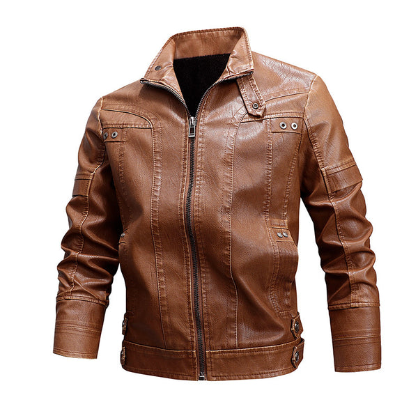 Abrigo de Cuero Suelto con Solapas para Hombre - Image 3