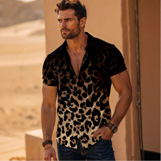 Camisa Elástica Estampado Leopardo de Cuatro Costados para Hombre - Image 3