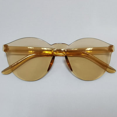 Trendy one-piece candy-colored sunglasses with dark gray lenses and a unique wavy top edge. - Image 5
