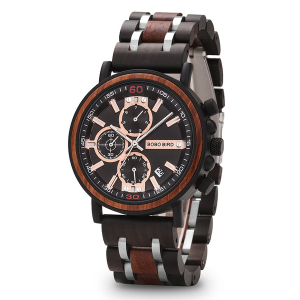Reloj de Madera Cronógrafo Bobo Bird con Calendario Diario
