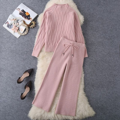 Conjunto de Dos Piezas: Suéter Tejido Elegante y Pantalón Ancho - Image 5