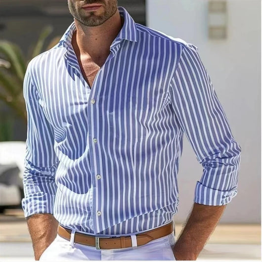 Camisa Manga Larga a Rayas Slim Fit para Hombre - Image 10