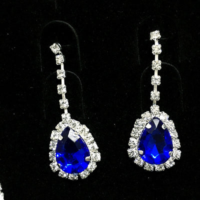 Bridal jewelry set with a silver-tone necklace and matching drop earrings, featuring orange teardrop rhinestones. - Image 2